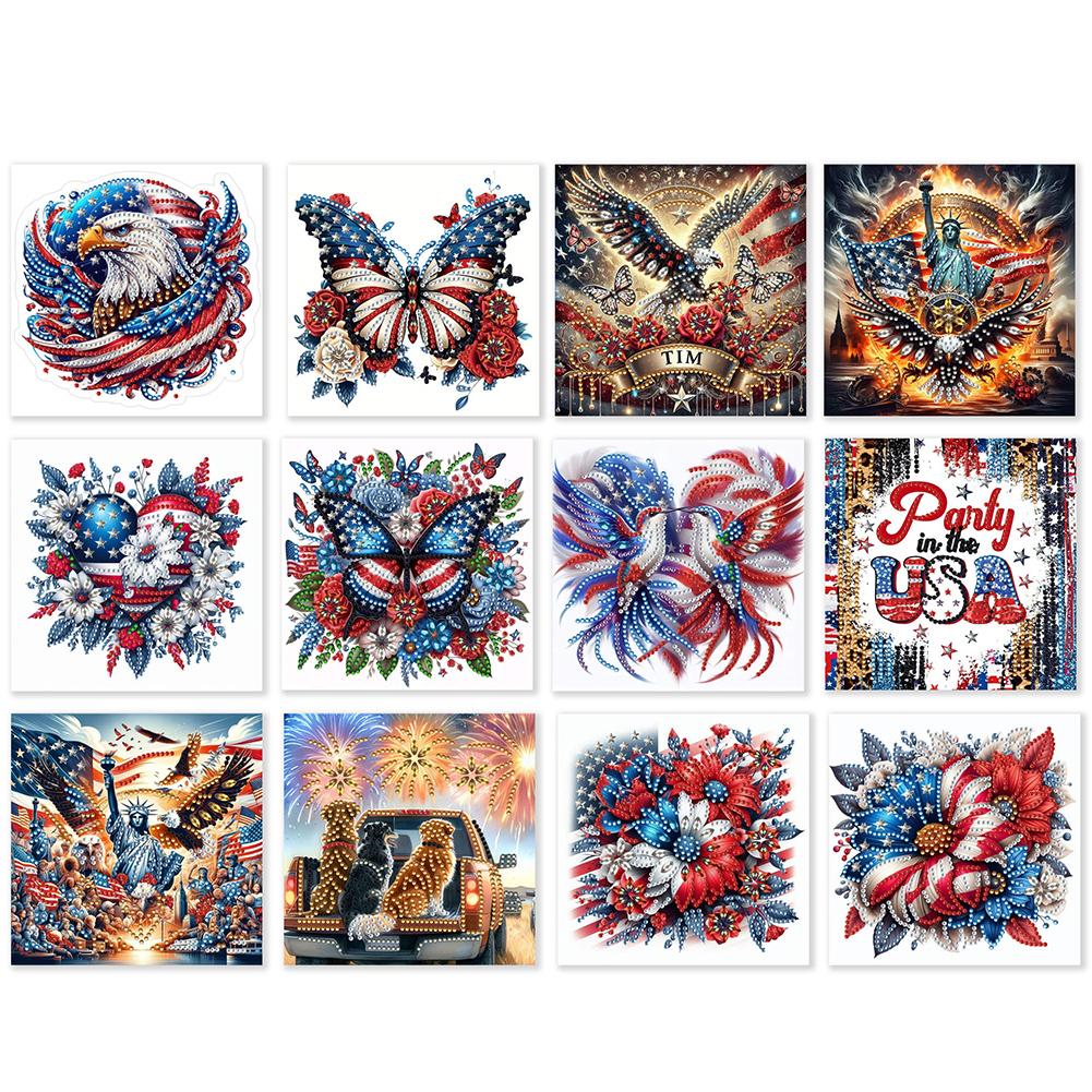 12Pcs Independence Day DIY Diamond Painting Card Diamond Daily Wish Card Diamond Painting Greeting Card for Adults Beginners