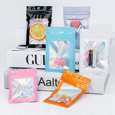 100 Buc Pungi Autosigilante Multipurpose Portabile Holografice de Ambalare Resigilabile Pungă din Folie cu Barieră de Miros Pungi cu Fermoar cu Fereastră Transparentă