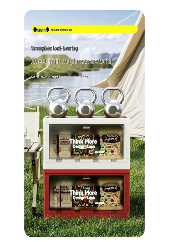 XL Folding Outdoor Storage Box with Wood Lid & Side Opening for Camping & Car Trunk Organization