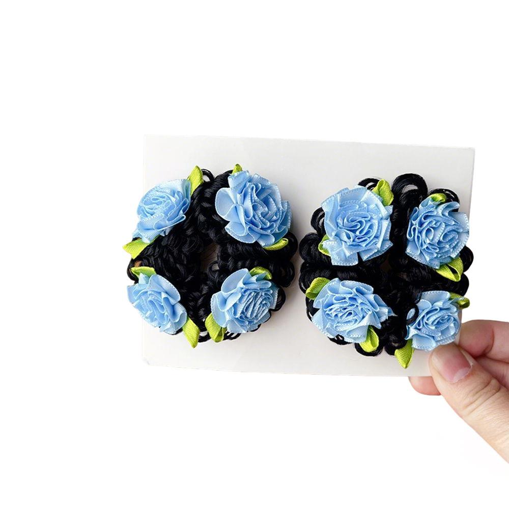 Aylhfo Girls' Spring 2pcs Colorful Flower Wig Scrunchies/Cute Bohemian Style Fabric Flower Wig Ponytail Hair Ties