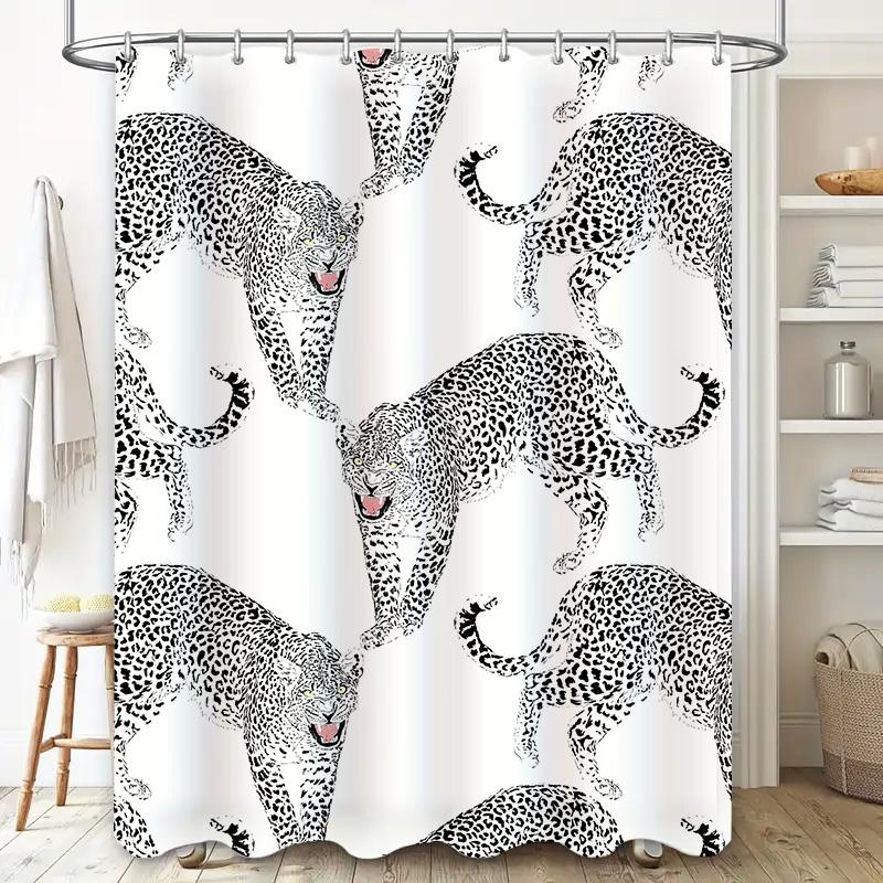 Black Leopard Shower Curtain Waterproof Bathroom Decor Pattern Printing Washable Polyester Size Customizable