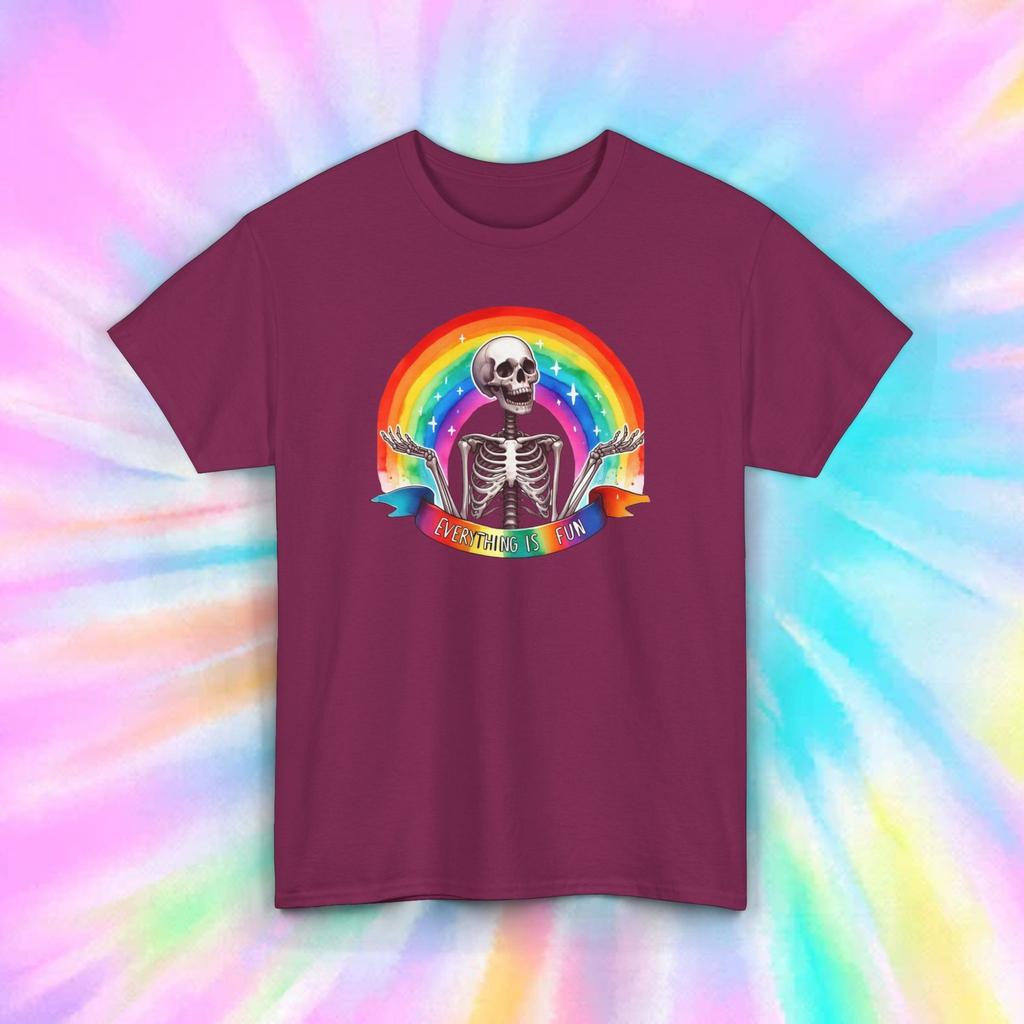 Everything Is Fun Rainbow Skeleton Funny Sarcastic Humor T-Shirt Tee S-5XL