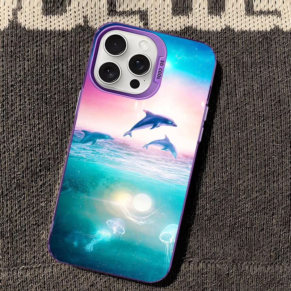 Ocean Animal Cute Dolphin Phone Case For iPhone 16 15 14 13 12 11 Pro Max X XR XSMAX 8 7 Plus Matte Shockproof Back Cover
