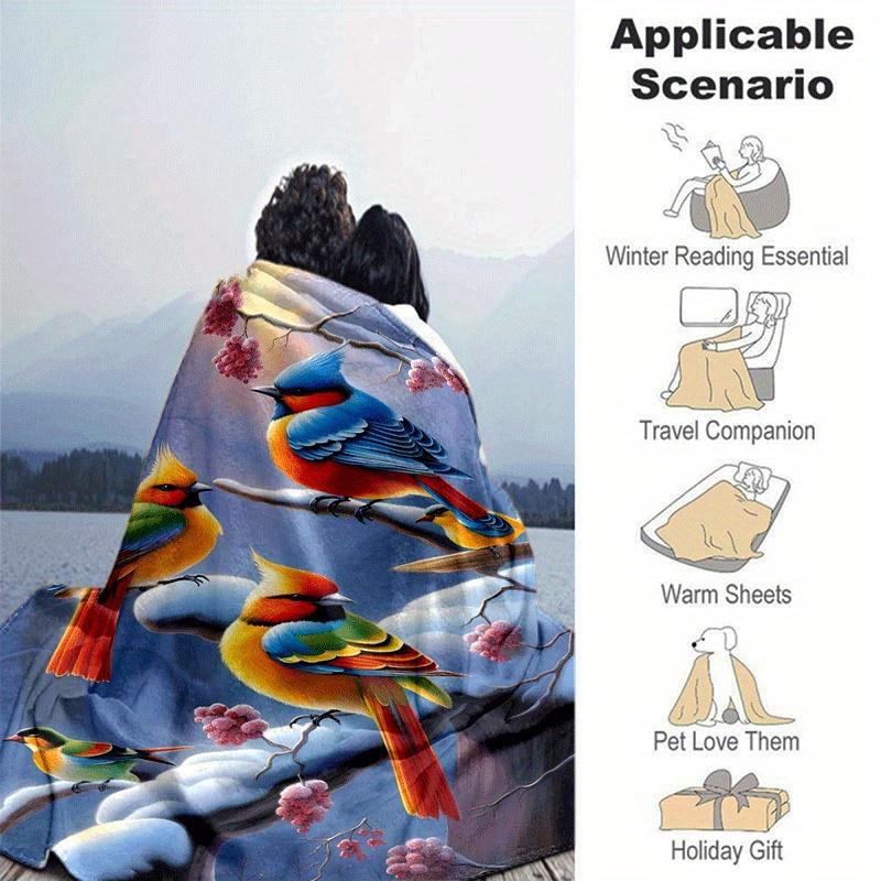 1pc Bird Printing Lightweight Flannel Blanket, Comfortable and Warm Blanket, for Camping Sofa Bed and Couch Office, Gift