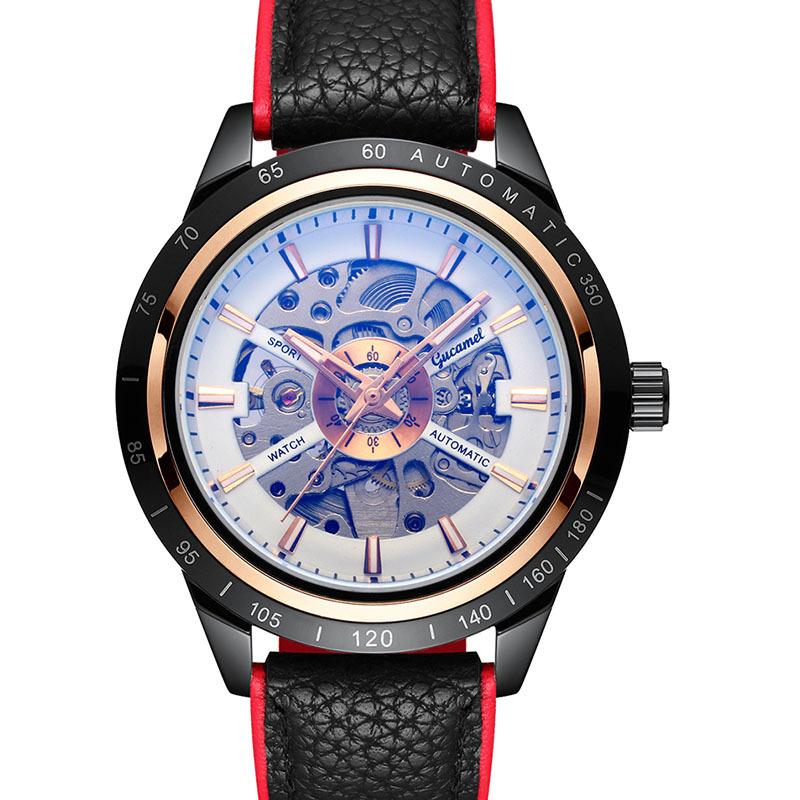 GUCAMEL Business Fashion Handstück Leder mit hohler mechanischer Uhr