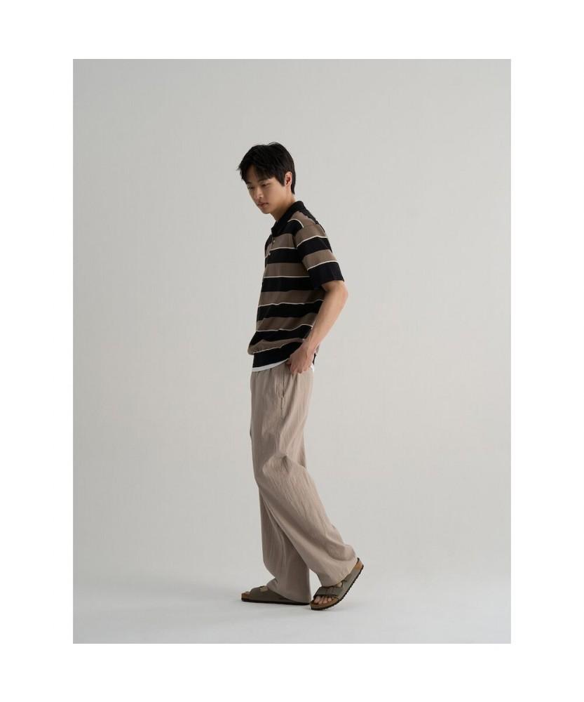8seconds Fine Touch Cotton Collar Neck Striped Short Sleeve Knit Black