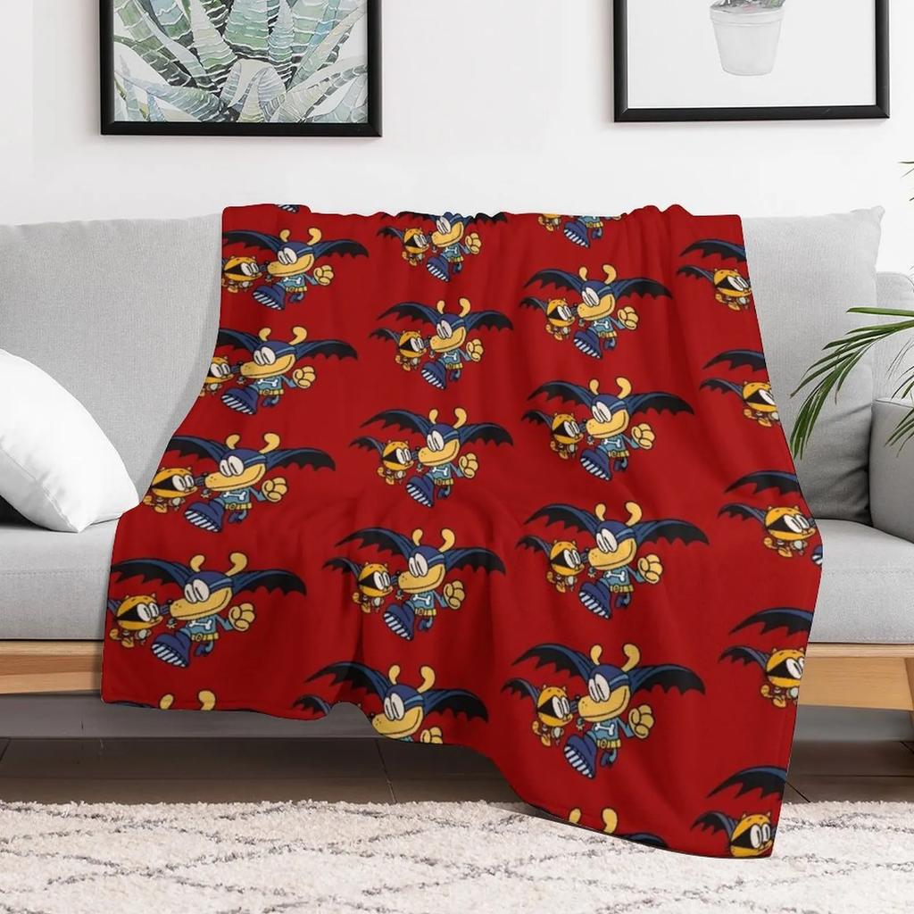 Dog Man and Cat Kid Running Fan Art Throw Blanket Cozy Warm Blanket for Bed Room Decor