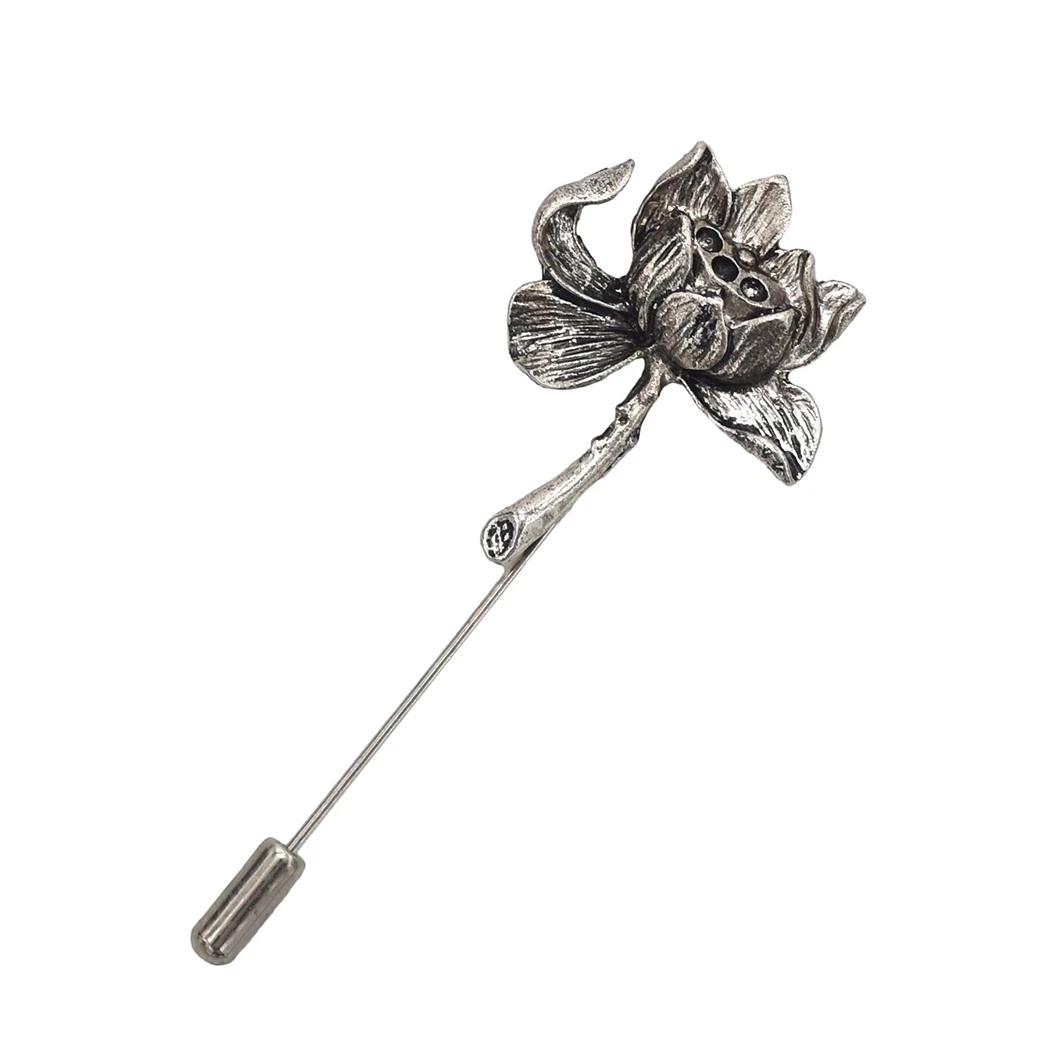 

Vintage Gold Silver Color Lotus Pins Brooches For Women Long Flower Lapel Badge Men s Suit Collar Wedding Accessories Jewelry