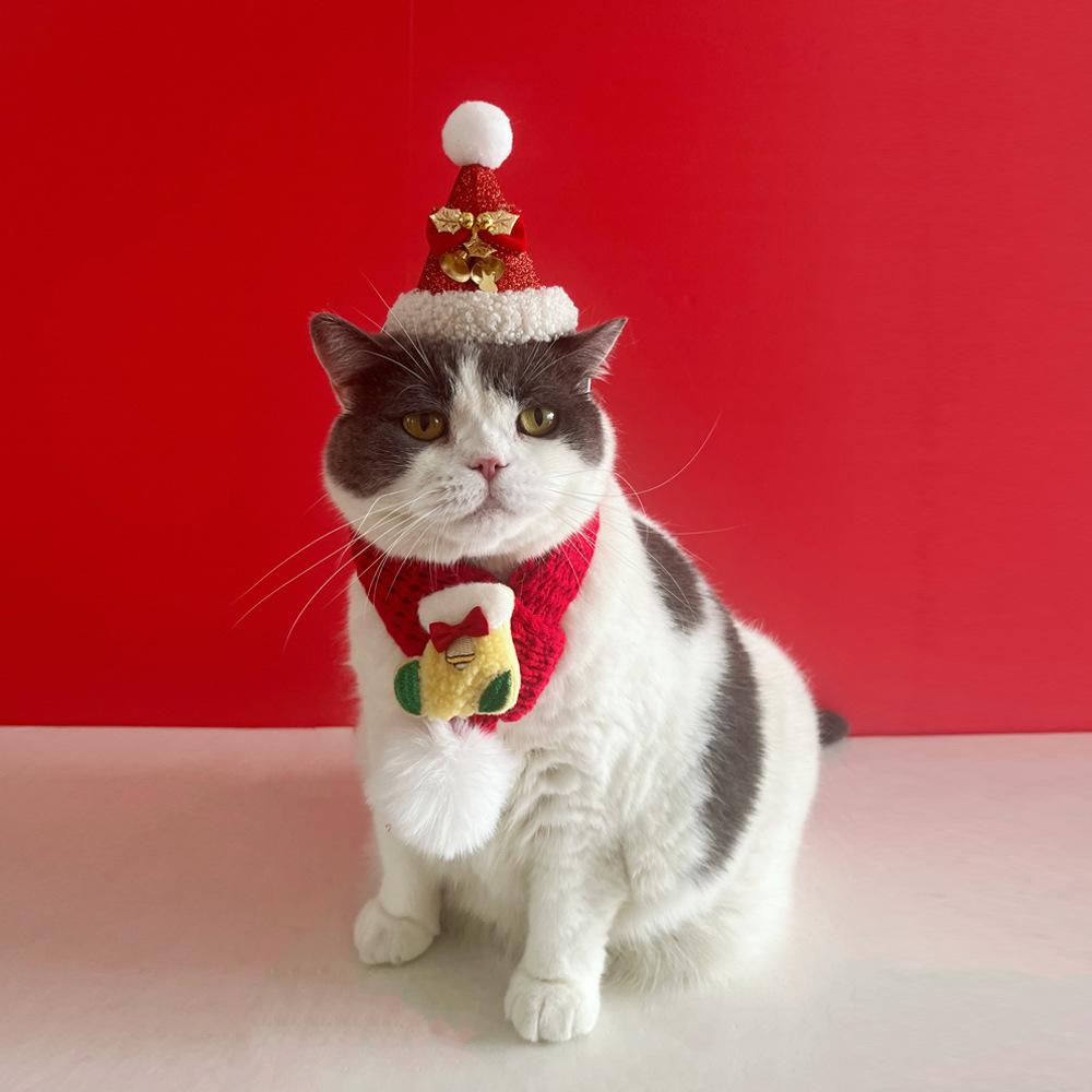 Pet Cat Christmas Knitted Scarf Winter Soft Santa Claus Knit Scarves for Dog Cats Pet Adjustable  Costume Scarf Cat Supplies Set S