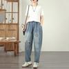 Taglie forti Vintage ricamo vita alta casual larghi Donna Primavera estate autunno jeans denim Pantaloni Harem