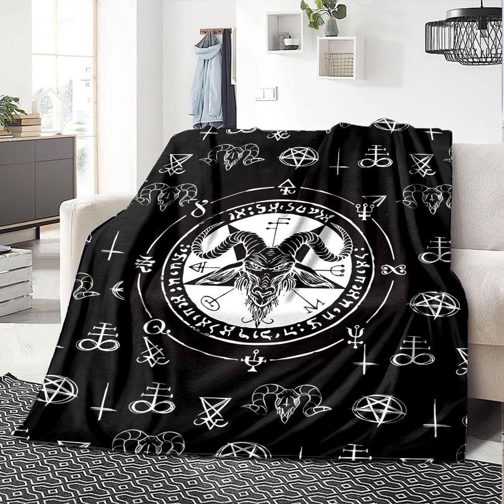 Satan Print Flannel Blanket High Quality Warm Comfortable Cover for All Seasons Perfect for Gifts Home Decor