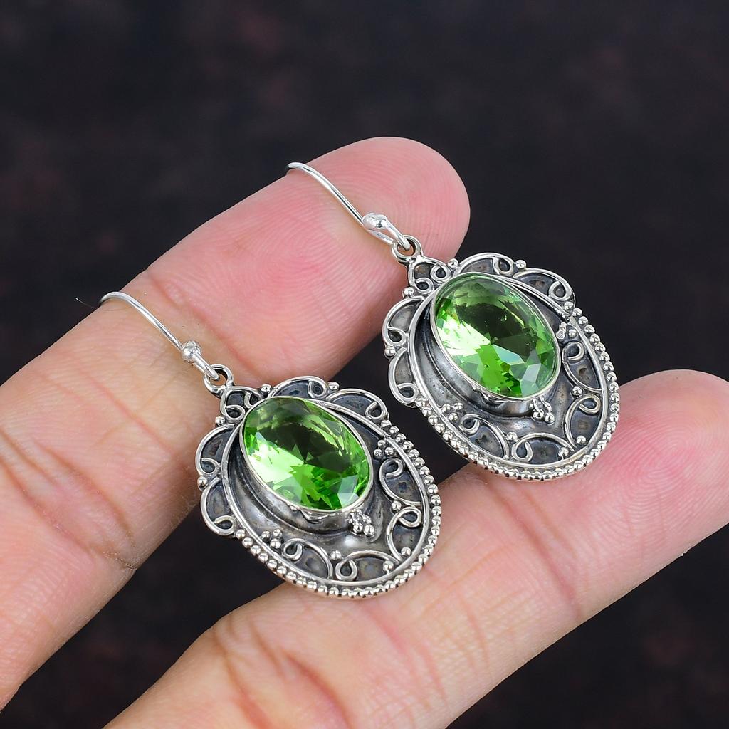 Faceted Green Amethyst Earring Real Gemstone Earrings 925 Sterling Silver Earring Handmade Jewelry Vintage Dangle Earring Anniversary Gifts