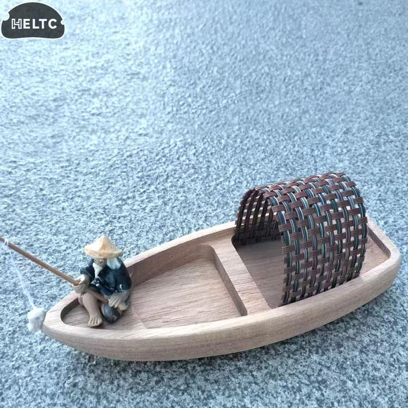 Ocean Landscape Wooden Boat Model Mini Canoe Vintage Decor Fishing Boat Decor Handcrafts Miniatures Boat Model Ornaments