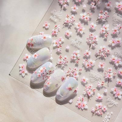 1PCS 5D Soft Relief Sakura Nail Stickers Self-Adhesive Floral Decals for Nail Art Decoration, Easy-to-Apply Press-On Design
