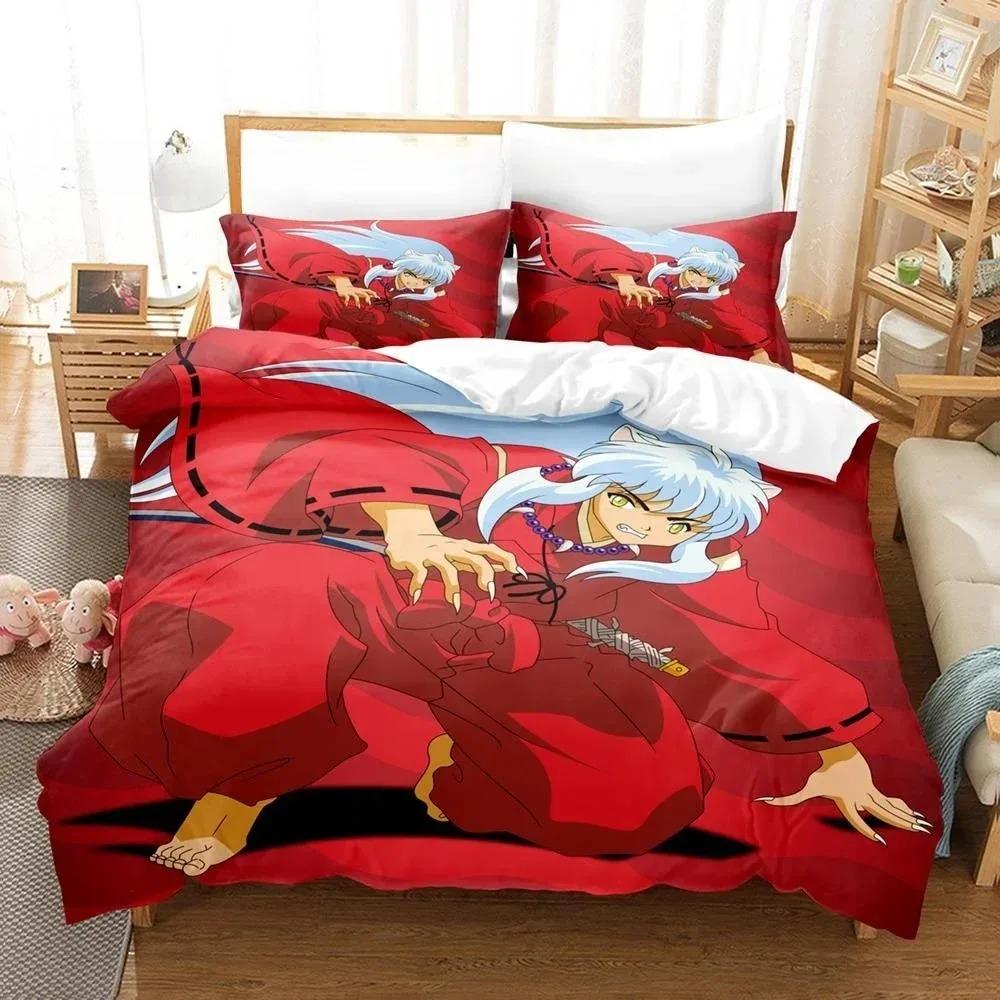 New Fashion Inuyasha Bedding Set Single Twin Full Queen King Size Bed Set Adult Kid Bedroom 3D Anime Bed Sheets and Pillowcases