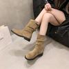 Thick Heel Retro Medium Boots Knight Boots Women's Shoes 2025 New Autumn and Winter Piled Small Short Boots Martin Boots