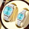 Fashion Square Dial Couple's Wristwatches Men Women Casual Daily Calendar Watch Waterproof Steel Strap Relojs