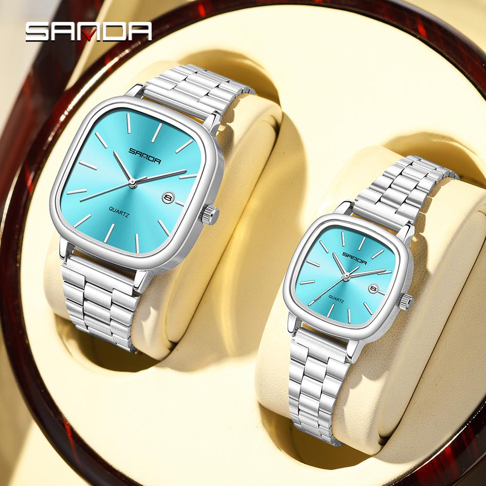 Fashion Square Dial Couple's Wristwatches Men Women Casual Daily Calendar Watch Waterproof Steel Strap Relojs