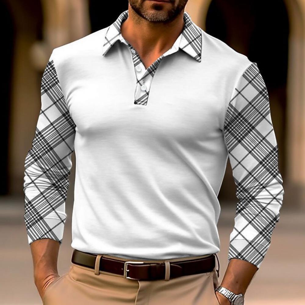Fashion Men's Long Sleeve Polo Shirt Home Casual Comfortable Long Sleeve Button Down Top