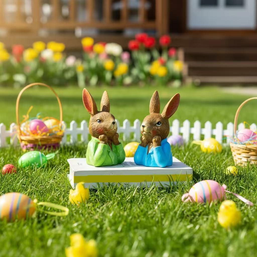 Artistic Resin Easter Rabbit Desktop Decors Handmade Holiday Gift Celebratory Rabbit Statue for Family Celebration