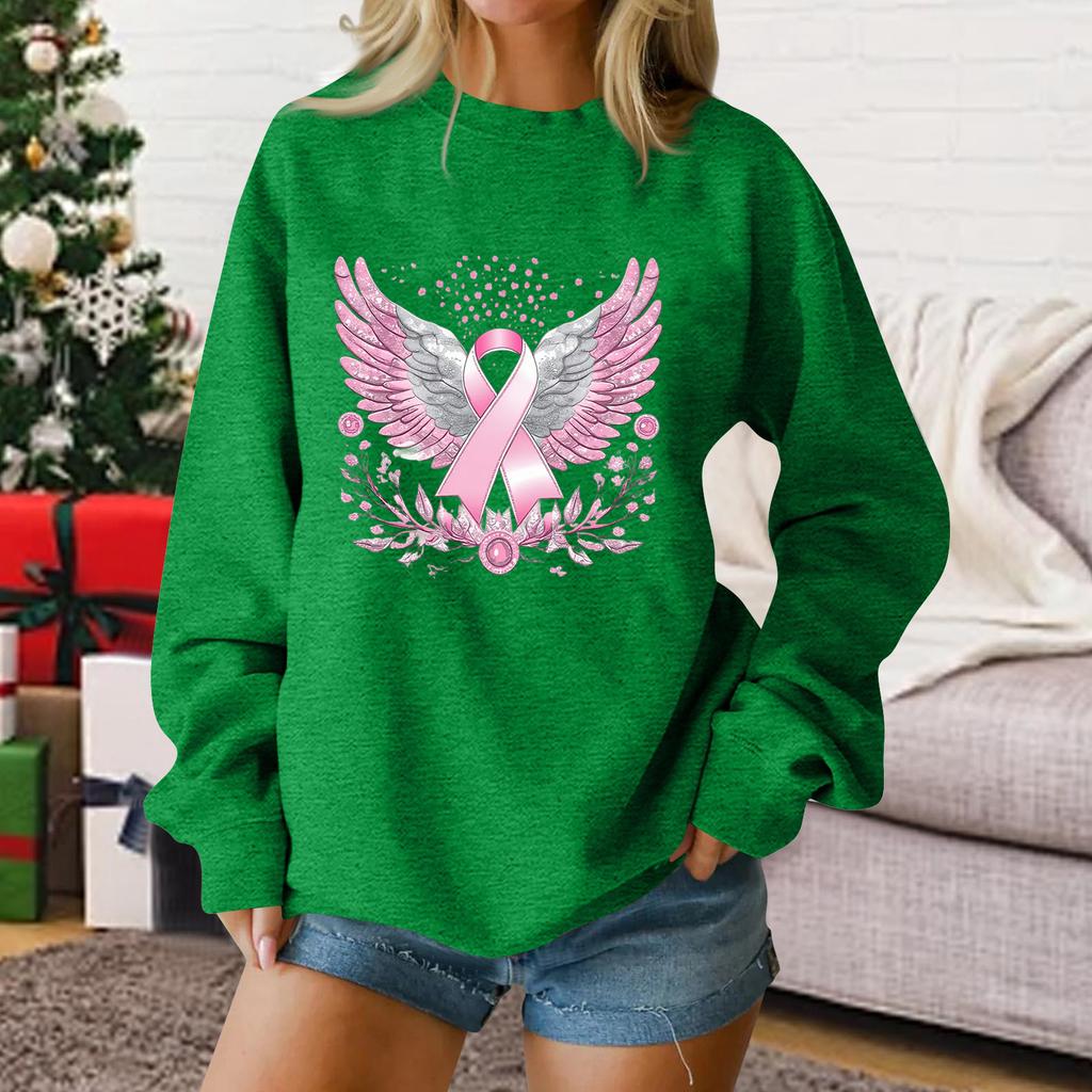 Women's Casual Long Sleeve Printed Pullover Sweatshirt Loose Fit Round Neck Top for Everyday Wear