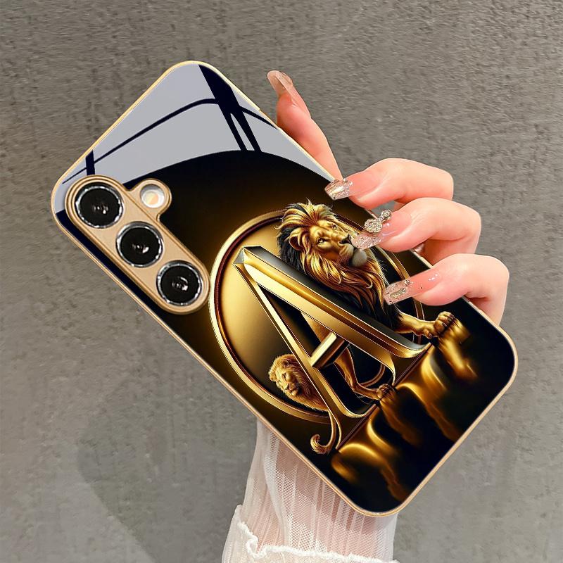 Lion letter A pattern glass phone case suitable for Samsung Galaxy S26 S25 S24 S22 S21 S20 FE/Ultra/Plus anti fall back cover