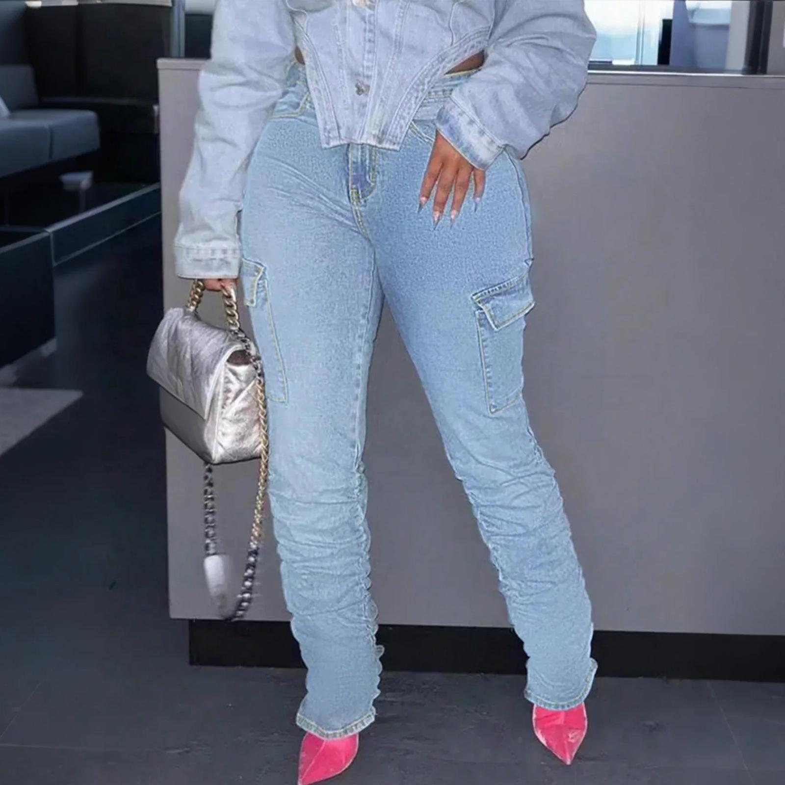 

Women s High Waist Washed Women s Jeans Fashionable Versatile Straight Leg Pants L