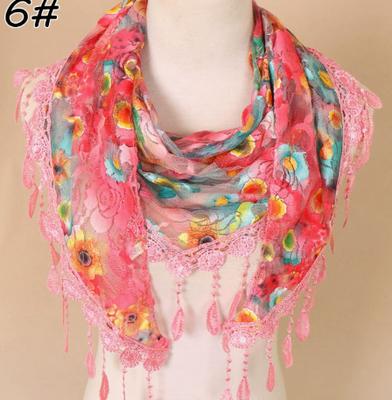 Women's Triangle Scarf Floral Print Lightweight Soft Fabric Lace Trimmed Edges Decorative Tassels Fashion Accessory for Daily Wear