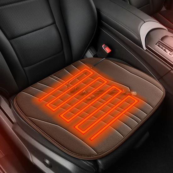 12V Heated Car Seat Cushion 17.72"x17.72" Thick Memory Foam Seat Protector Pad Anti-Slip Bottom Car Seat Pad for Car Office Home Use