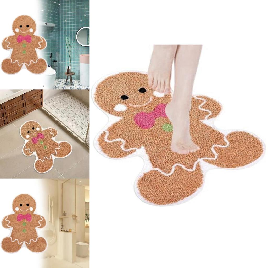 Christmas Gingerbread Man Door Mat In Polyester For Home Entryway Decor