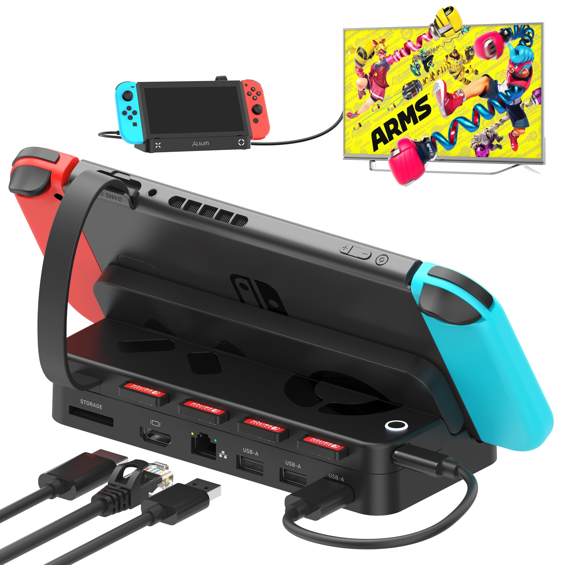 

Alxum 2024 New Release Switch Dock Switch Software Switching HDMI Charging Ports Card Reader Switcher Multiple Switch Game Reader Compatible with OLED