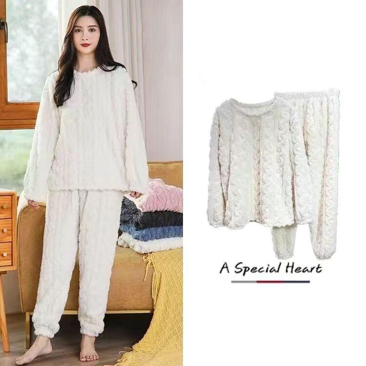 

Осенние женские однотонные теплые комплекты из 2 предметов, утолщенный бархатный ребристый флисовый комплект, пуловер и брюки, женские повседневные домашние комплекты S белый
