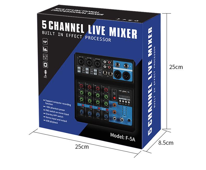 5-Channel USB Bluetooth DJ Mixer: Driver-Free Sound Card for Live Broadcast, Home, and Stage Use