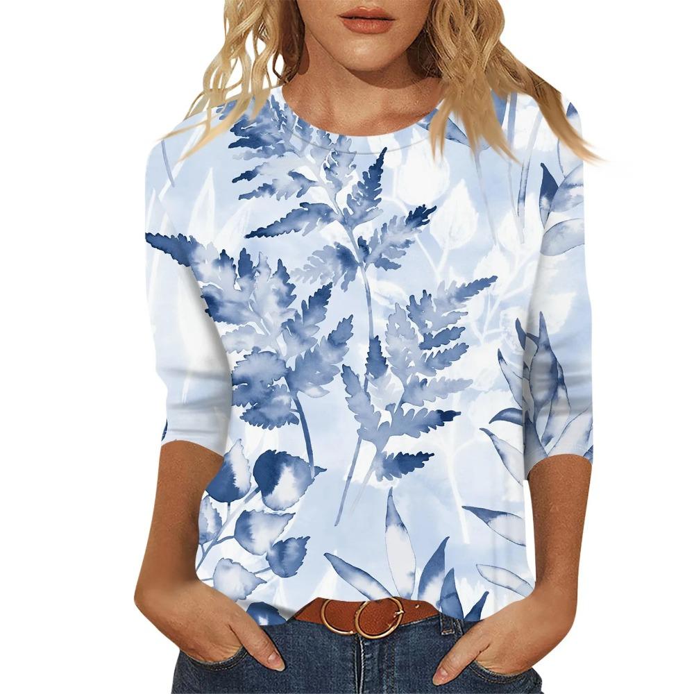 Flower Graffiti 3D Digital Printing Women's Fashionable and Personalized Round Neck Long Sleeved T-shirt