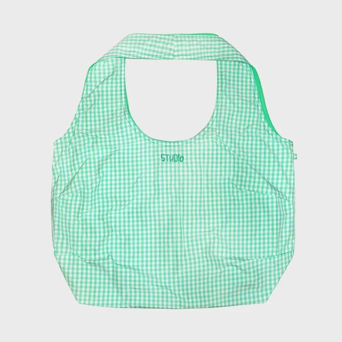 1993 Nylon Applique Check Tote Bag_Green