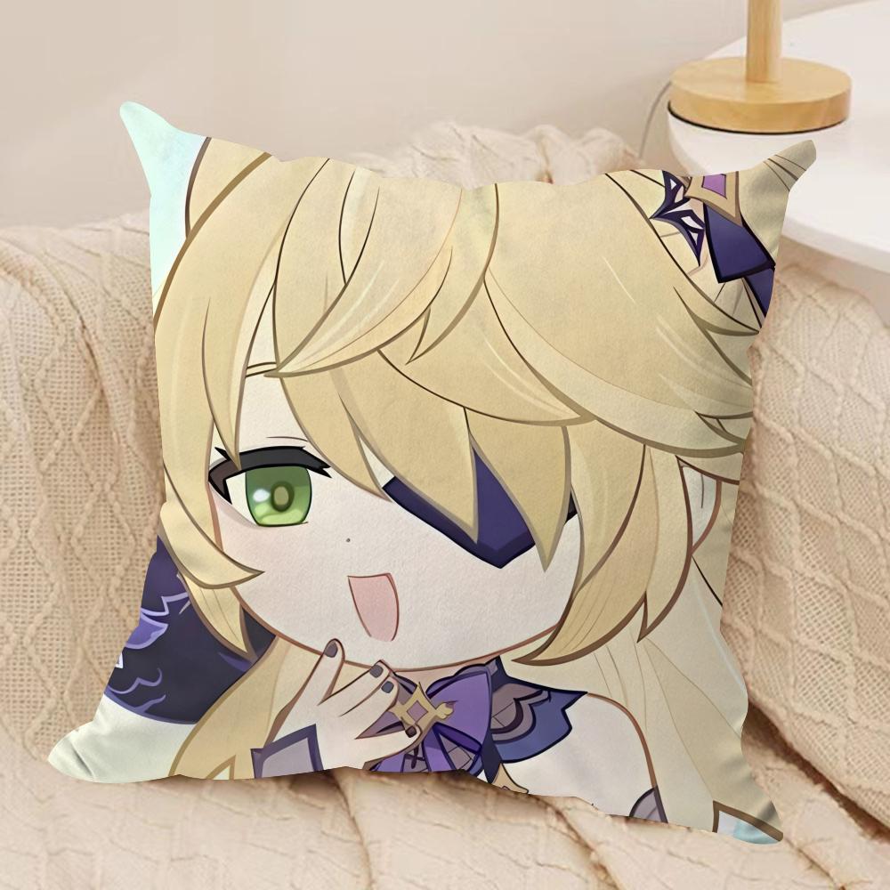 Fischl Cute Cute Genshin Impact Cushion Cover Silky Short Plush Invisible Zipper Dustproof Sofa Pillow Case For Home Decor
