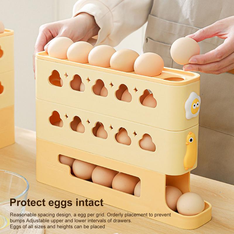 Eggs Container for Refrigerator Fridge Side Scrolling Egg Organizer Rack 3-Layer Reusable Rack Kitchen Food Preservation Tray CN