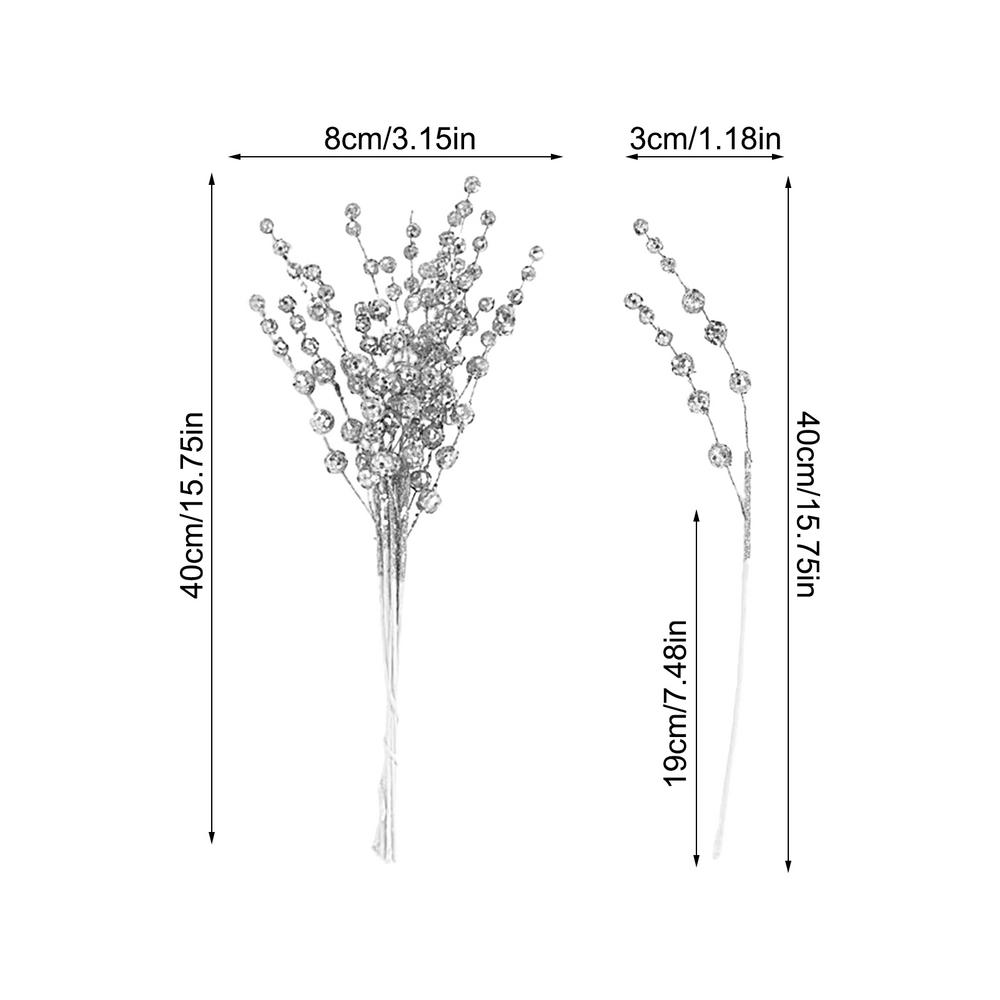 Christmas Tree Stems Christmas Glitter Berries Stems 15.75in Fake Glitter Berry Stem Ornaments Home Decor For Christmas Tree серебряный