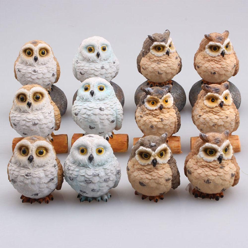 Plug-in Outdoor Courtyard Car Decoration Resin Crafts Owl Ornaments Mini Owl Miniatures Figurine