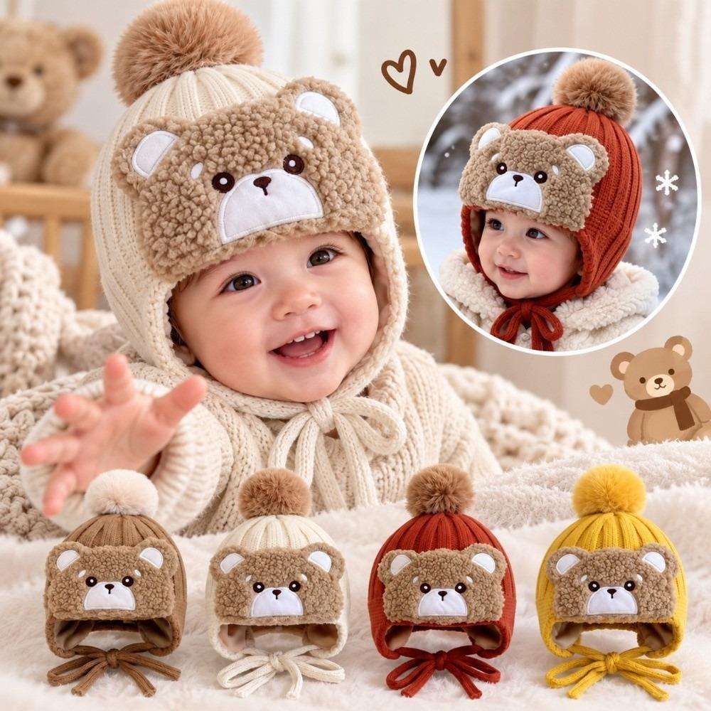 Plush Winter Beanie Cartoon Pom Pom Hat Cute Knitted Hat Autumn and Winter