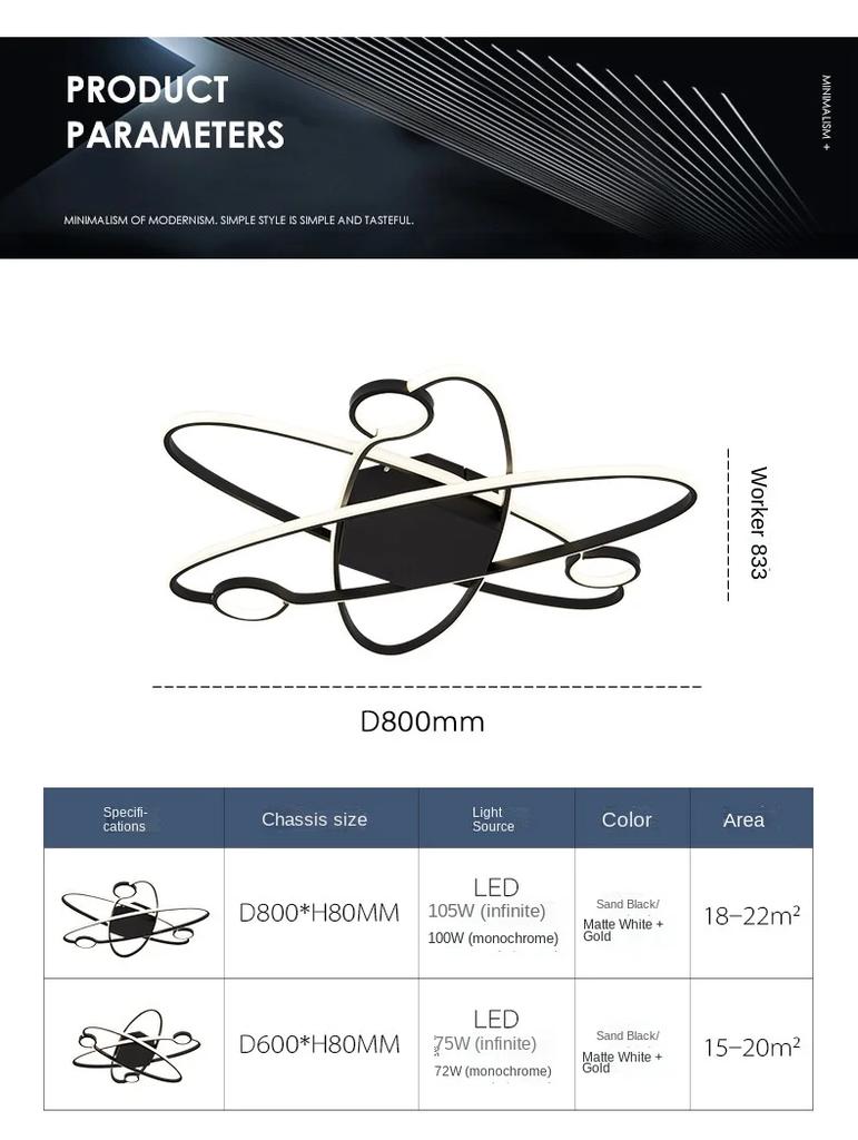 Black Gold Modern LED Ceiling Chandelier - Aluminum Acrylic Material for Bedroom, Dining Room, Living Room, Study, Loft & Hall
