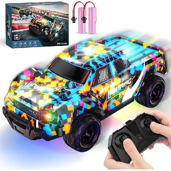 Remote Control Off Road RC Car for Kids - Cool Light Up 1/24 Scale Hobby Truck Race Car Toy Gifts for 3-8 Year Old Boys