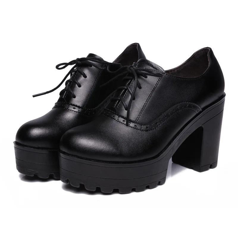 8cm 10cm Small Size 32-43 Vintage Brogues Style Oxford Shoes for Women Platform Pumps  Block High Heels Shoes Plush Office