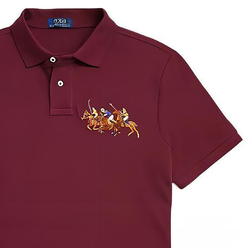 Polo Ralph Lauren FW22 Solid Slim Fit Polo Shirt With Three Pony Logo Short Sleeve Men Tops Red 1N821994-600