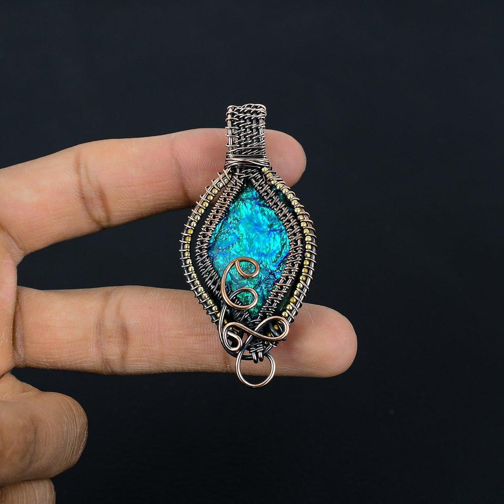 Australian Triplet Opal 999 Copper Wire Wrapped Pendant, Handmade Gemstone Jewelry Pendant Gift For Birthday