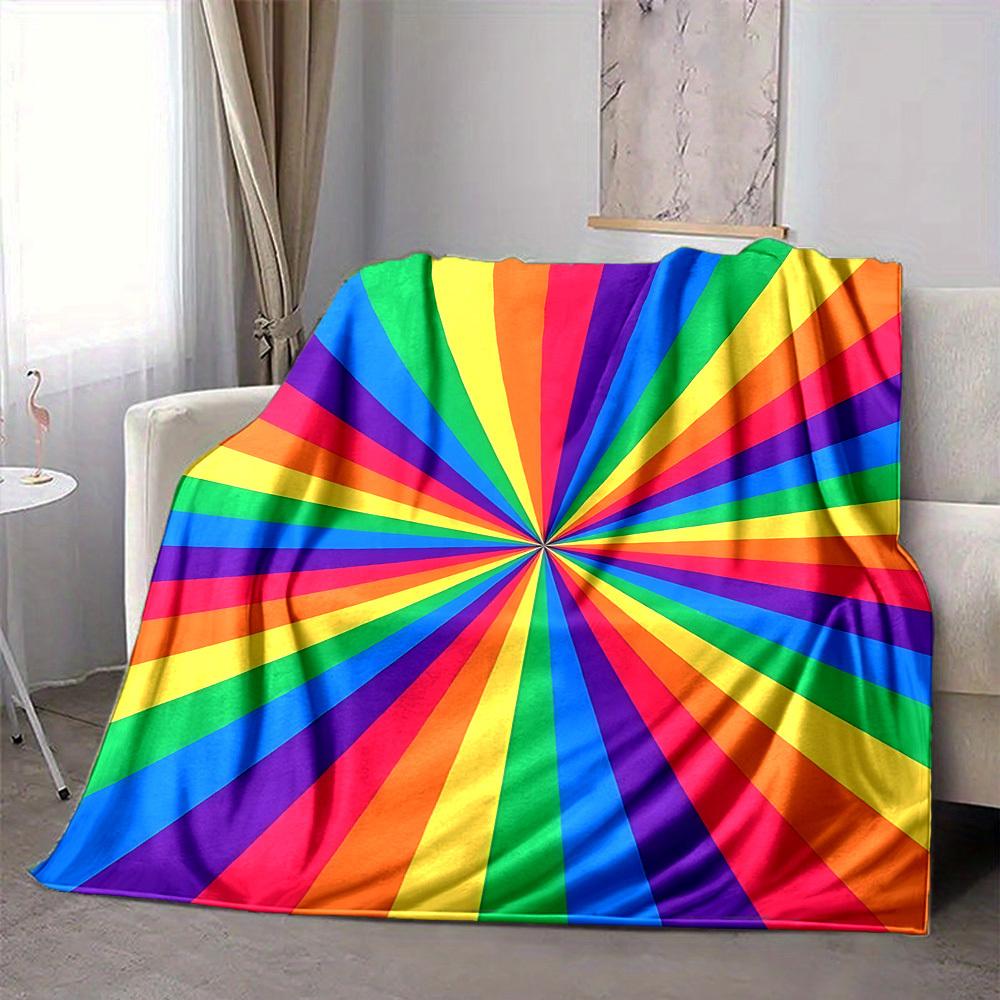 1pc Rainbow Stripes Blanket, Lightweight Flannel Throw Blanket for Sofa, Bed, Travel, Camping, Living Room, Office, Couch, Chair, and Bed