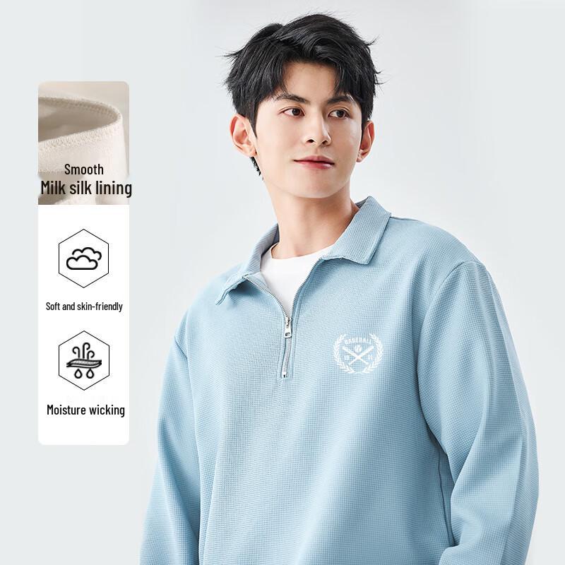 Baleno Herren Schweres Waffelstrick Polo Kragen Viertel-Reißverschluss Sweatshirt