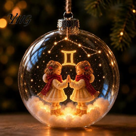 Saisonale Ornamente für den Kamin, Beleuchtetes Sternzeichen-Weihnachtsornament, Leuchtende Zeichenkugel mit Warm-LED, Ornament-Geschenk für Freunde 3D Klares Acryl
