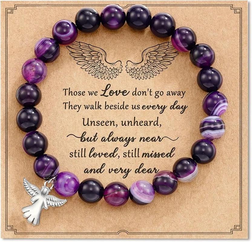 Regalo di Condoglianze per la Perdita di Cari, Braccialetti in Pietra Naturale Curativa Rodocrosite Regali Commemorativi per il Lutto per Donne/Ragazze