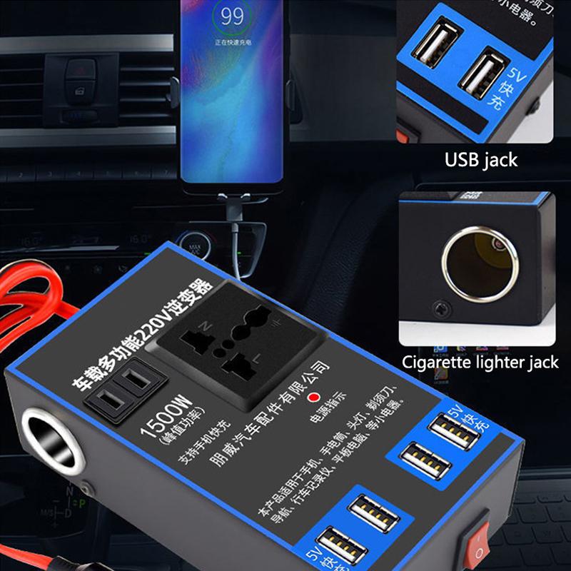 1500 W auto toiteinverter 12 V 24 V kuni 220 V auto mobiiltelefon USB laadimisveoki kodupistikupesa automaatse laadija muunduri adapter